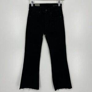 AllSaints Heidi Cropped Flare Jeans Black High Rise Raw Hem Size 25 New